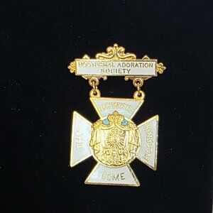 Vintage 1960s Eucharistic Medal Cross Nocturnal Adoration Society Large Brooch